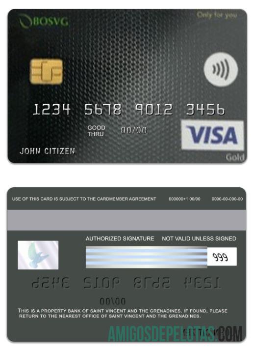 Cartão BOSVG Visa Gold de São Vicente e Granadinas exemplo real